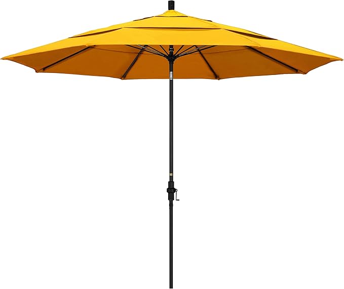 California Umbrella 11' Round Crank Lift, Collar Tilt, Aluminum Pole, Fiberglass Rib Patio Umbrella, Black Finish