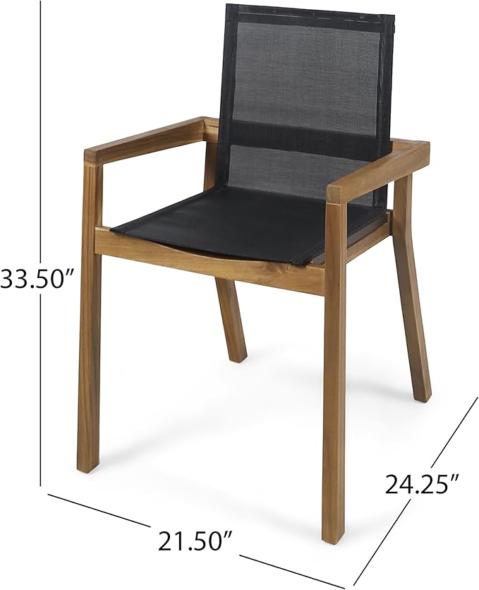 Christopher Knight Home Zion Acacia Wood Outdoor Dining Set for 6, 7 Piece Patio Dining Table and Chair Set, Wooden Outdoor Dining Armchair and Table Set, Teak+Dark Grey