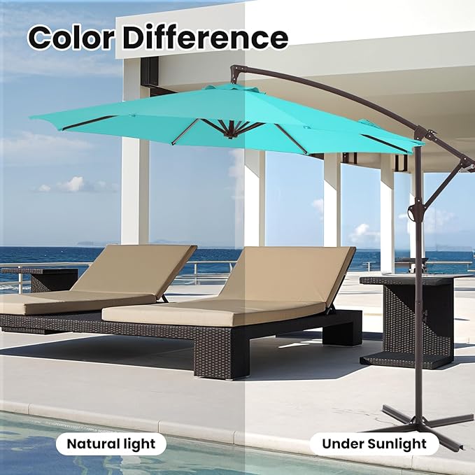 10FT Patio Umbrella, Outdoor Offset Cantilever Umbrella with Sturdy 8 Ribs, Easy Tilt Adjustment for Backyard Pool Garden,Peacock Blue
