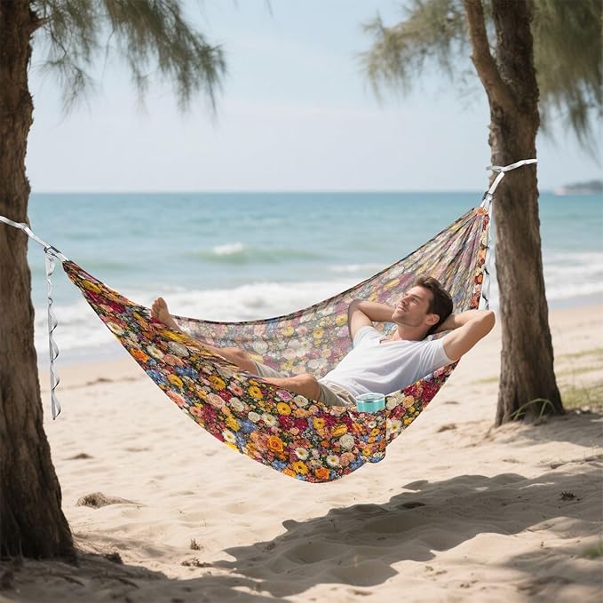 Camping Hammock Outdoor Hammocks for Outside Flower Vivid Beach Trees Portable Lightweight with Pockets Tree Straps Indoor