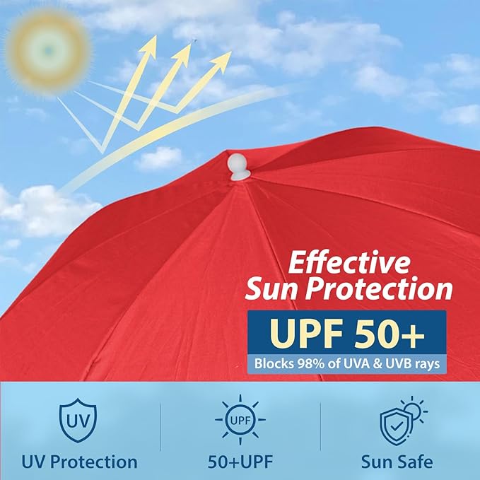 AMMSUN Chair Umbrella with Universal Clamp Adjustable 47 inches and 360° Swivel & UPF 50+ Protection Portable Sun Umbrella, Secure Clip on Camping/Beach Chairs, Stroller, Wheelchair, Golf cart, Lounger, Red, Large-sized