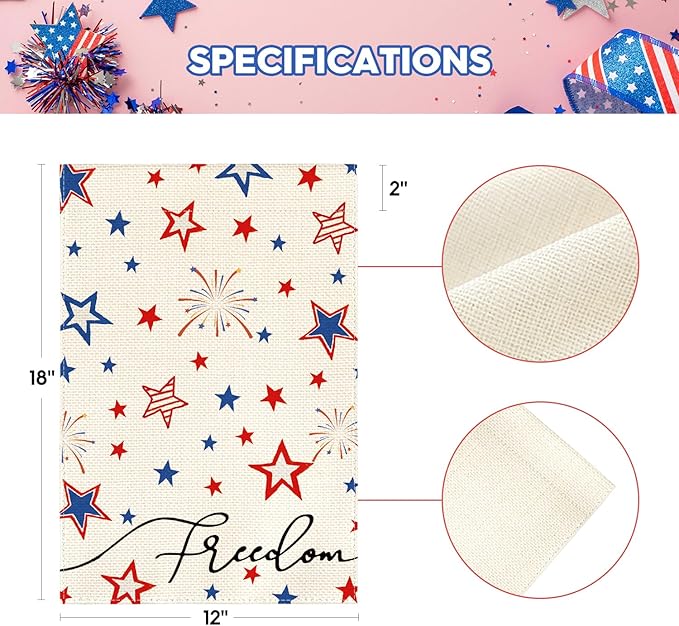AVOIN colorlife 4th of July Freedom Garden Flag 12x18 Inch Double Sided Outside, Independence Day Patriotic American Stars and Stripes Yard Outdoor Decoration