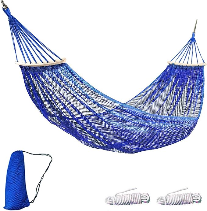 Outdoor Hammock, Ultra Soft & Breathable Nylon Mesh Design, Cool Ice Silk Mesh Hammock, Outdoor Anti-Rollover Hammock Chair - 330 LB Max Load Capacity (Blue)