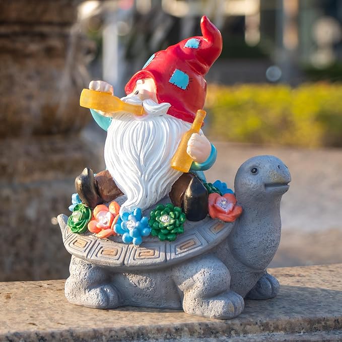 Gnome Garden Decor Statue with Solar Light Lantern, Turtle with Succulent Birthday Gifts for Women Mom Grandma, Funny Waterproof Resin Figurine Outdoor Decorations for Yard Patio Lawn Balcony Porch