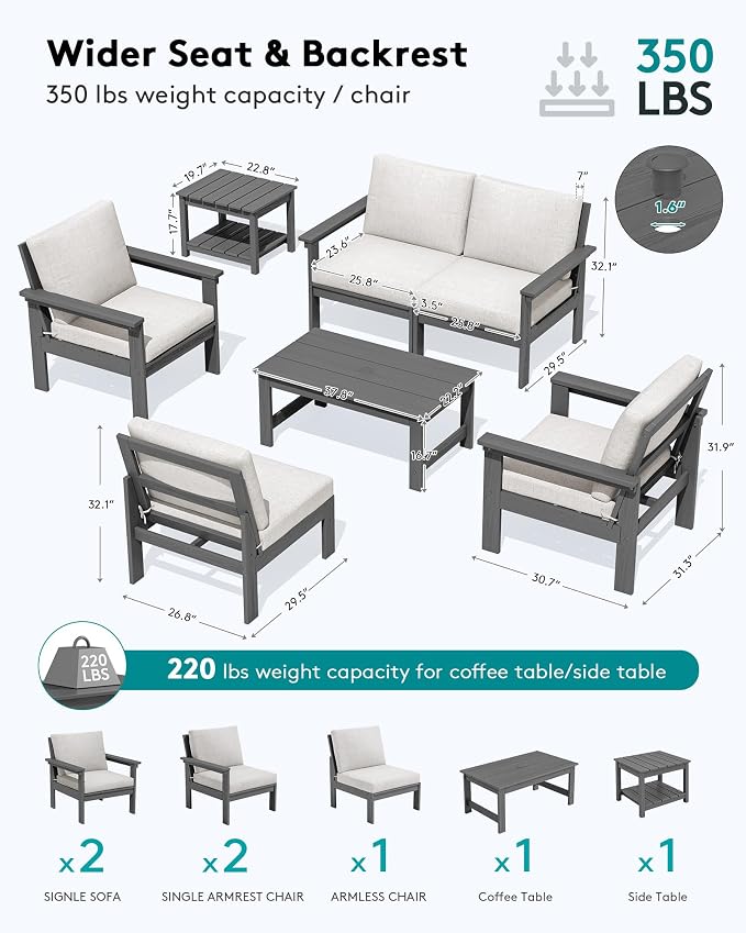 SERWALL HDPE Outdoor Patio Furniture Set | with Coffee Table & Side Table