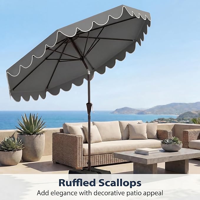Happygrill 10 FT Patio Umbrella with Weighted Base Included, Outdoor Market Umbrella w/Push Button Tilt & Crank, 8 Heavy-Duty Metal Ribs, Air Vent, Sunshade Canopy for Garden Deck Pool Backyard (Gray)
