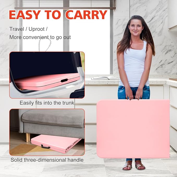 Portable 6Ft Folding Table, Heavy Duty Plastic Fold-in-Half Utility Foldable Dining Table, Multi-Purpose Plastic Folding Table with Carrying Handle for Camping and Party Indoor/Outdoor (Pink)