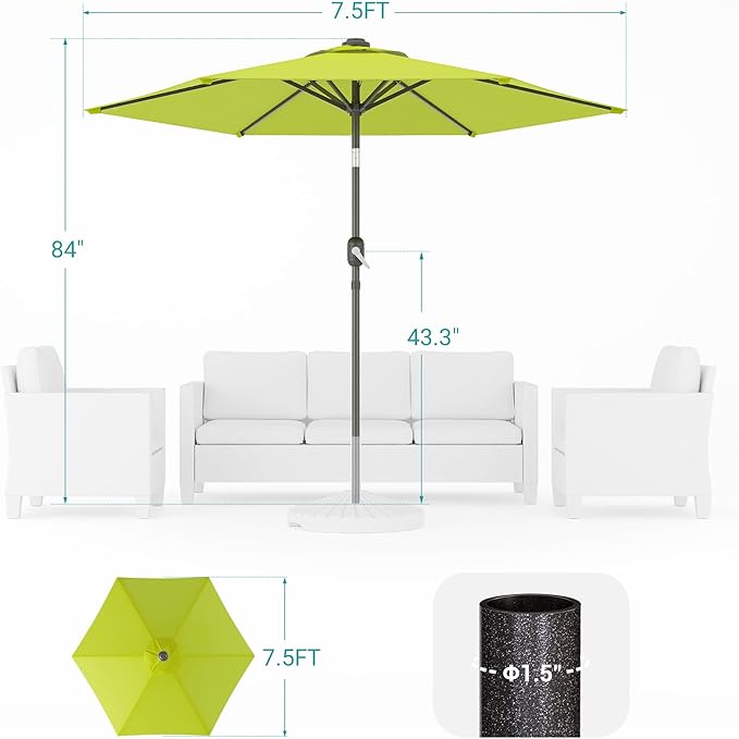 7.5ft Outdoor Umbrella Patio Umbrella,2-Year-Non-Fading,Table Market Patio Umbrella with Push Button Tilt and Crank,for Pool, Deck, Garden,Backyard
