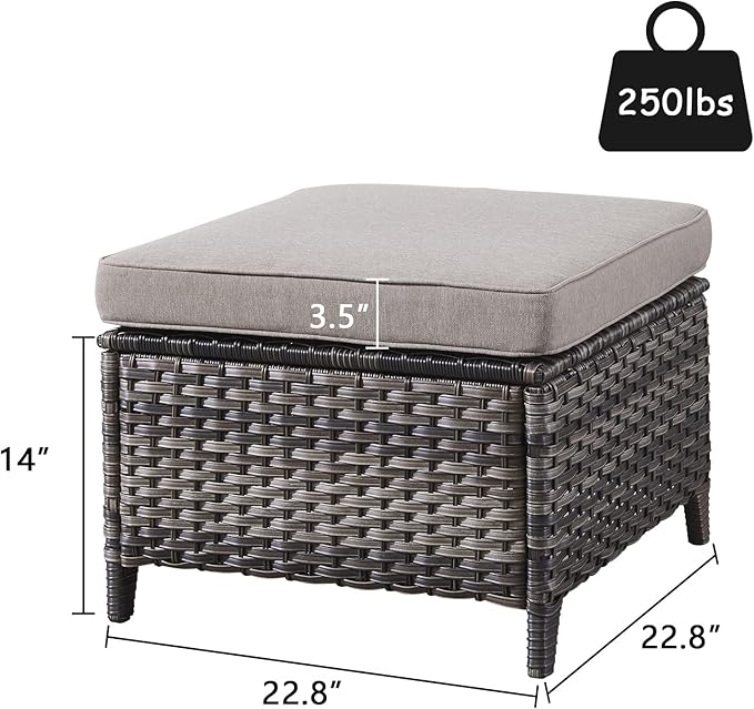 Rilyson Outdoor Ottoman Wicker Patio Ottomans - 2 Piece Footrest Footstools Set Rattan Outdoor Ottomans for Patio with Thick Cushions(Mixed Grey/Grey)