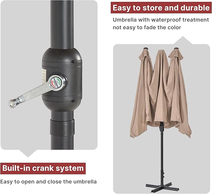 ALAULM 14FT Waterproof Patio Umbrella Outdoor Reversible Rectangular Large Market Umbrella
