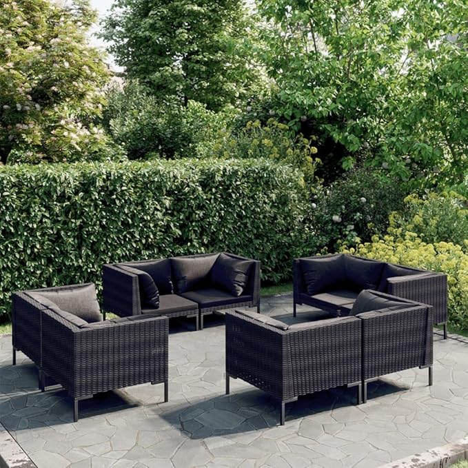 Patio Lounge Set with Cushions,Outdoor Table and Chairs Set,Terrace Conversation Set Furniture,Outdoor Furniture,for Garden,Backyard,8 Piece Poly Rattan Dark Gray