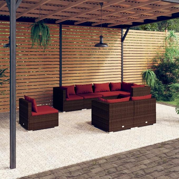 Patio Lounge Set with Cushions,Conversation Patio Furniture Porch Furniture Sets Garden Furniture Suitable for Patio, Deck, Front Porch, Poolside or Balcony Poly Rattan Brown