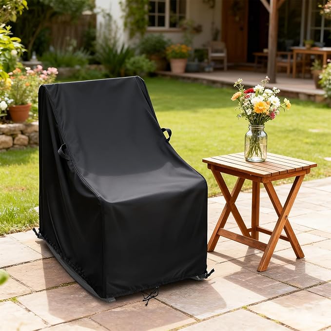 Kasla Patio Chair Cover, Waterproof Heavy Duty Cover for Outdoor Rocking Chair & Rattan Wicker Chair & Swivel Chair & Dining Chair (Black, 27"L×34"W×45"H)
