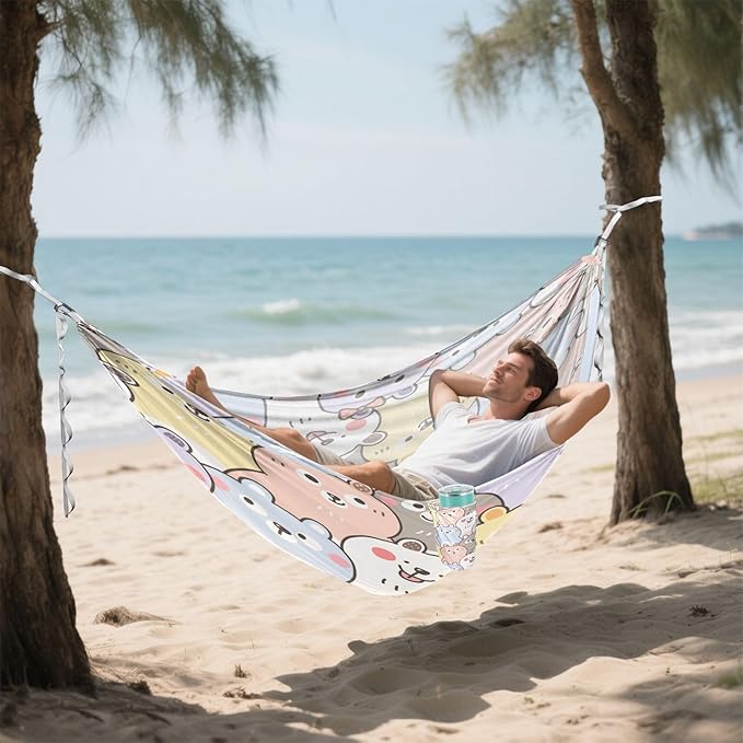 Qilmy Cute Animals Camping Hammock Single – 330 lbs Capacity, Lightweight with Tree Straps & Carabiners, Portable for Hiking, Travel, Backpacking