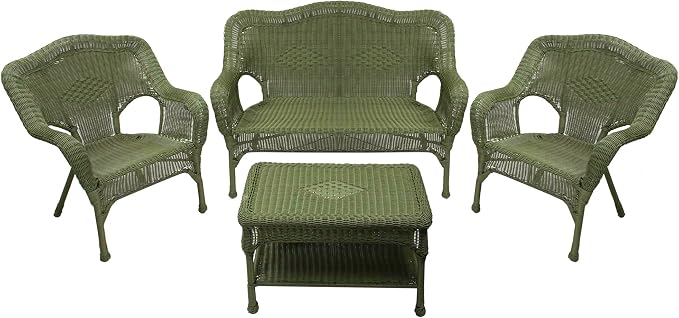 Northlight Wicker Outdoor Patio Conversation Set - Moss Green - 4pc