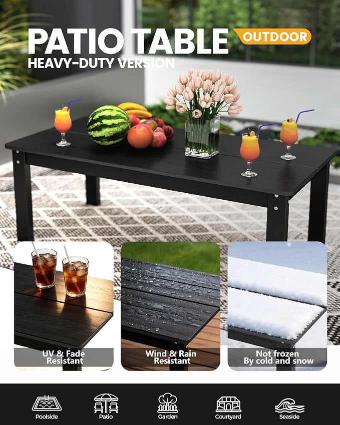 nevilywood Adirondack Coffee Table, HDPE All-Weather Wood Grain, 47.3" x 22.7" x 17", Patio, Garden, Backyard, Black