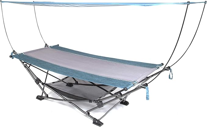 MacSports Collapsible Portable Folding Hammock with Removable Canopy - Includes Pillow and Mesh Storage Net, Freestanding, Heavy Duty, Outdoor Hammock (Teal)