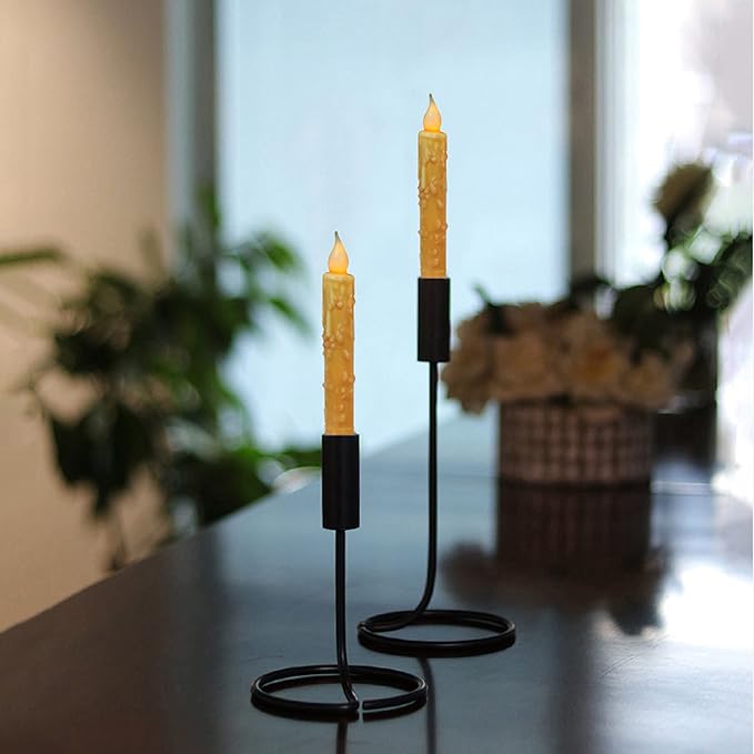 CVHOMEDECO. Real Wax Hand Dipped Battery Operated LED Timer Taper Candles Rustic Primitive Flameless Lights Decor, 6-3/4 Inch, Orange, 3 PCS in a Package
