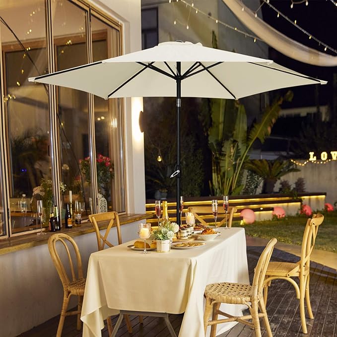GDY 9Ft Patio Umbrella, Outdoor Umbrella Aluminum Market Table Umbrellas with Tilt, Crank and Sturdy Ribs for Lawn, Garden, Backyard and Pool, White