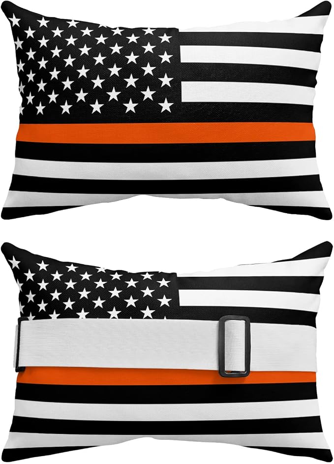 Outdoor Pillows Covers with Inserts Thin Orange Line Flag Search Waterproof Recliner Pillow with Adjustable Strap Throw Pillows for Patio Furniture Pool Lounge Chair, 12x20 inch, 2PCS