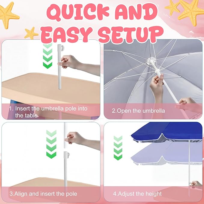 Dansydaisy Beach Umbrella for Water Table, Picnic Table Shade, 47 Inch Replacement Portable Outdoor Umbrella, UV Protection for Sand Play Camping Patio Garden, Tables Not Included