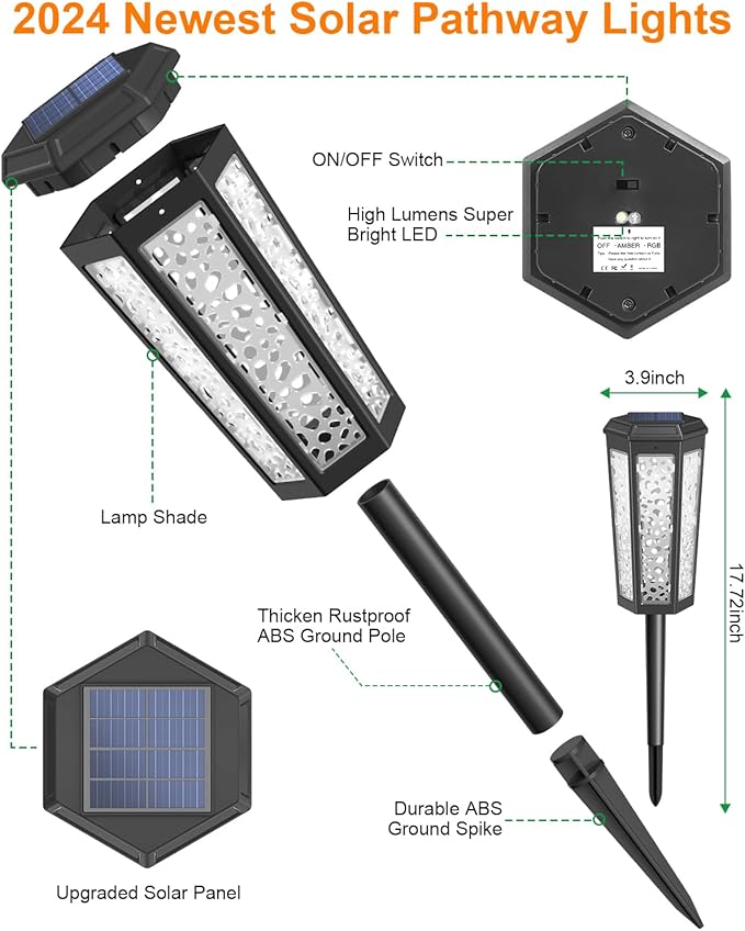 Colored Solar Powered Pathway Landscape Lights Outdoor Cool White & RGB Dusk to Dawn Waterproof for Garden Sideway Outside, Patio, Path, Yard, Walkway, Driveway, 2 Modes 6 Pack Accent Modern Design