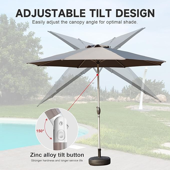 Domi 10FT Patio Umbrella Outdoor Market Umbrella with Silver Aluminum Pole, UV Resistant Canopy, Wind Vent, Tilt & Crank System, Perfect for Patio, Garden, Deck, Pool, Outdoor Dining, Gray