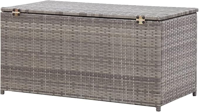 Festnight Patio Storage Box Deck Box for Patio Furniture, Outdoor Cushions, Garden Tools and Pool Toys Poly Rattan 39.4"x19.7"x19.7" Gray