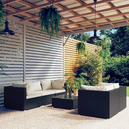 6 Piece Patio Lounge Set with Cushions, Sectional Sofa Front Porch Furniture Outdoor Dining Sets Patio Conversation Set for Poolside Exhibition Negotiation Area Piazza Poly Rattan Black
