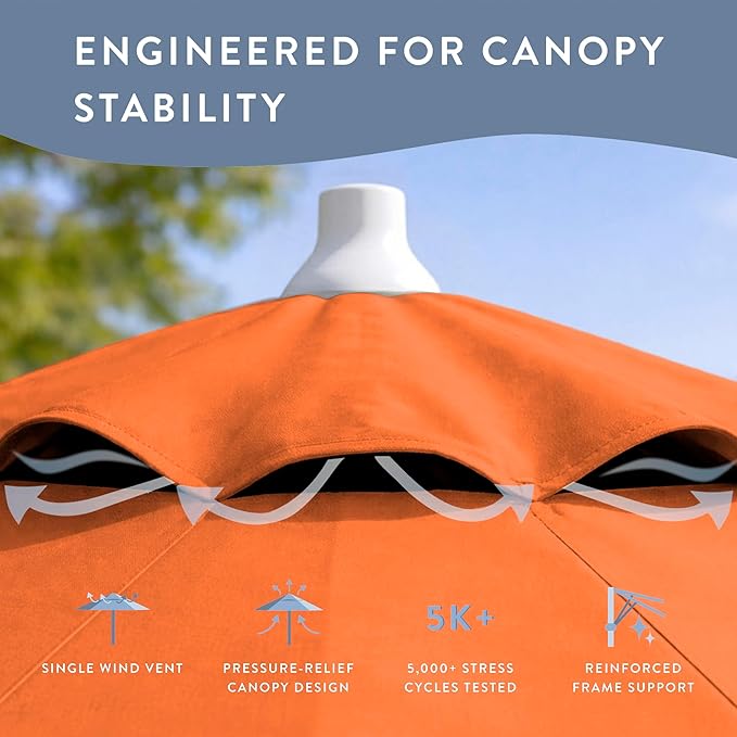 California Umbrella 10-Year Protection 9 Ft Outdoor Patio Umbrella, Pacifica Fade-Resistant Fabric, Auto-Tilt, Heavy Duty Aluminum Frame, 8 Reinforced Ribs for Pool or Deck, White Pole, Tuscan