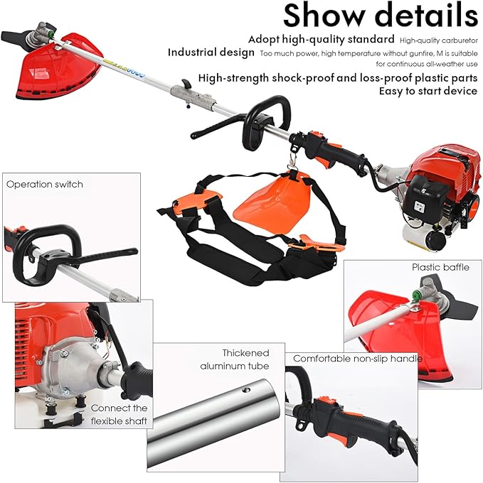 6 in 1 Gas Weed Eater, 52CC 2-Cycle Weed Eater Gas Powered, Gas Weed Wacker, 9500rpm Strong Power & Multi Functional Gas String Trimmer Brush Cutter for Yard & Garden Red