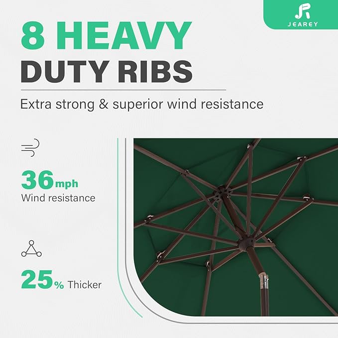 JEAREY 9' 2-Tiers Patio Umbrellas Outdoor Market Table Umbrella w/Push Button Tilt/Crank, 8 Sturdy Ribs, UV Protection Waterproof Sunproof(Dark Green)