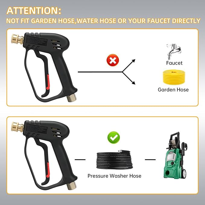 Short Pressure Washer Gun with Swivel,Stubby Pressure Washer Gun,4000 PSI Pressure Water Handle,M22 14mm/15mm & 3/8" QC Inlet,1/4" Quick Connect Outlet for Foam Cannon,Car Wash and Cleaning