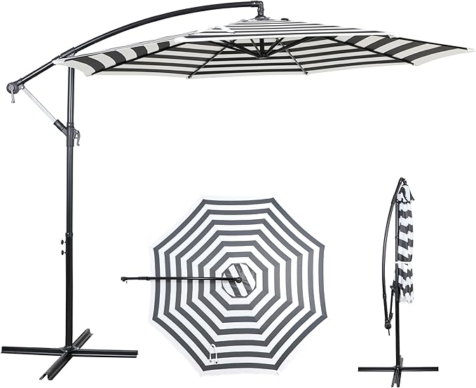 10FT Offset Patio Umbrella, Cantilever Hanging Umbrella with Infinite Tilt, Fade-Resistant Water-Repellent Canopy & Cross Base for Yard, Garden & Deck