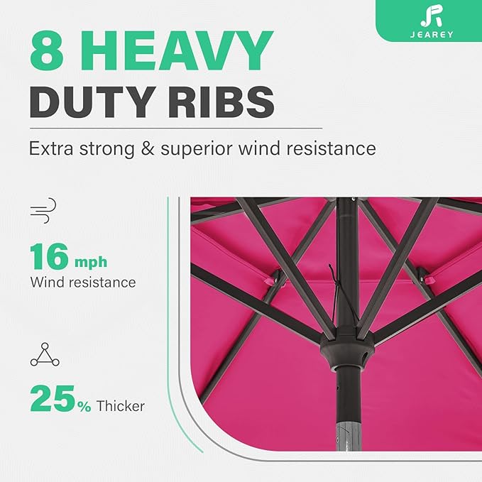 JEAREY 9' 2-Tiers Patio Umbrellas Outdoor Table Market Umbrella w/Push Button Tilt/Crank, 8 Sturdy Ribs, UV Protection Waterproof Sunproof(Rose Pink)
