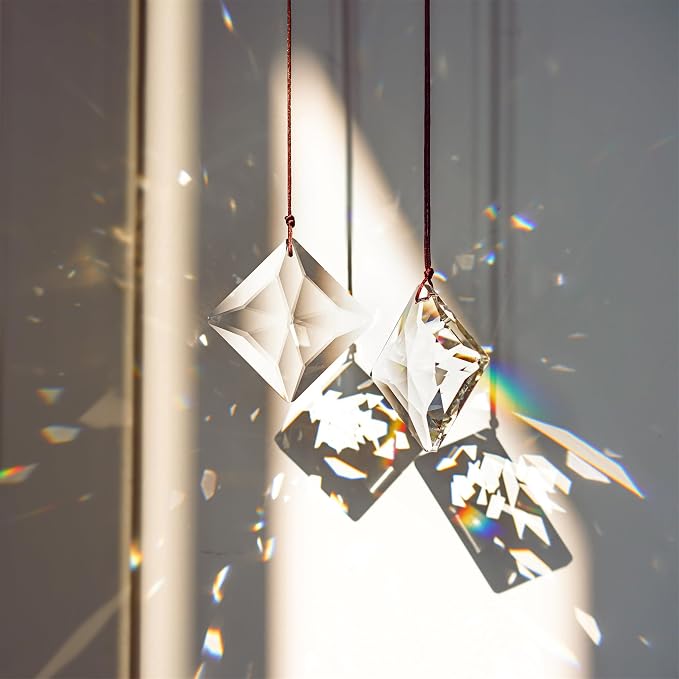 2PCS 50mm Clear Crystal Sun Catcher Prisms Rainbow Maker Suncatcher Hanging | Light Catcher for Windows, Balcony, Kitchen, Garden, Glass Ornaments For Christmas Tree