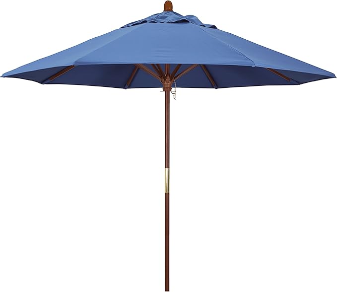 California Umbrella 9' Round Hardwood Frame Market Umbrella, Stainless Steel Hardware, Push Open