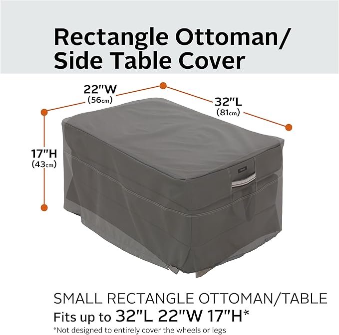 Classic Accessories Ravenna Water-Resistant 32 Inch Rectangular Patio Ottoman/Table Cover, Outdoor Table Cover