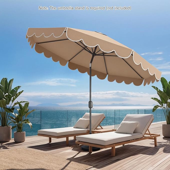 RELAX4LIFE 10 FT Scalloped Patio Umbrella, Market Table Umbrella with Push Button Tilt, Crank, 8 Sturdy Metal Ribs, Vented Top, Sun-Protective Ruffled Canopy, Heavy-duty Outdoor Parasol for Garden Poolside Deck