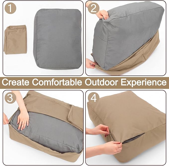 Wenqik 3 Pcs Waterproof Cushion Covers(Not Includes Cushion) 48'' x 24'' Outdoor Patio Furniture Seat Covers Fade Resistant Replacement Slipcover with Zipper for Outside Couch Swing Sofa(Beige)