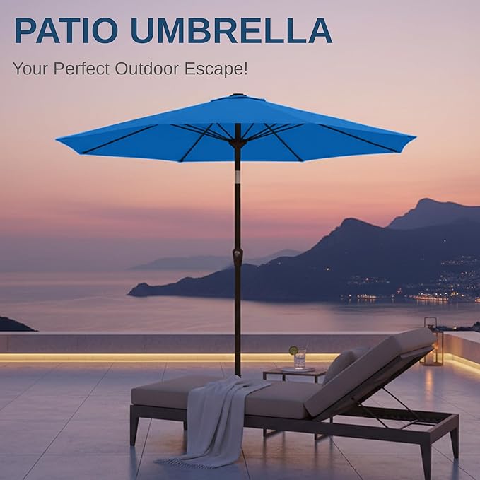 11FT Patio Umbrella, Outdoor Umbrella with with 8 Sturdy Fiberglass Ribs,Market Table Umbrella with Push Button Tilt and Crank,Suit for Backyard,Garden,Pool,Deck(Royal Blue)