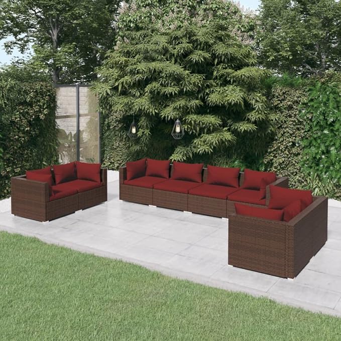 8 Piece Patio Lounge Set with Cushion, Piece Patio Set Patio Lounge Set Outdoor Patio Sectional Furniture Conversation Sets s Poly Rattan Brown