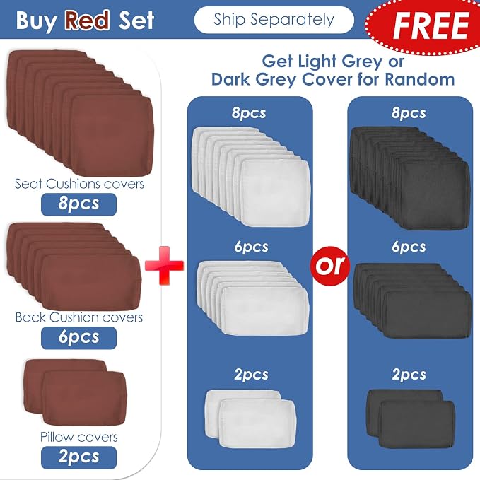 RADIATA 9 Piece Wicker Patio Furniture Set with Fire Pit, All-Weather Outdoor Sectional Couch High Back Large Size, Modular Backyard Seating Sofa Set with Propane/Natural Gas Firepit Table, Grey&Red