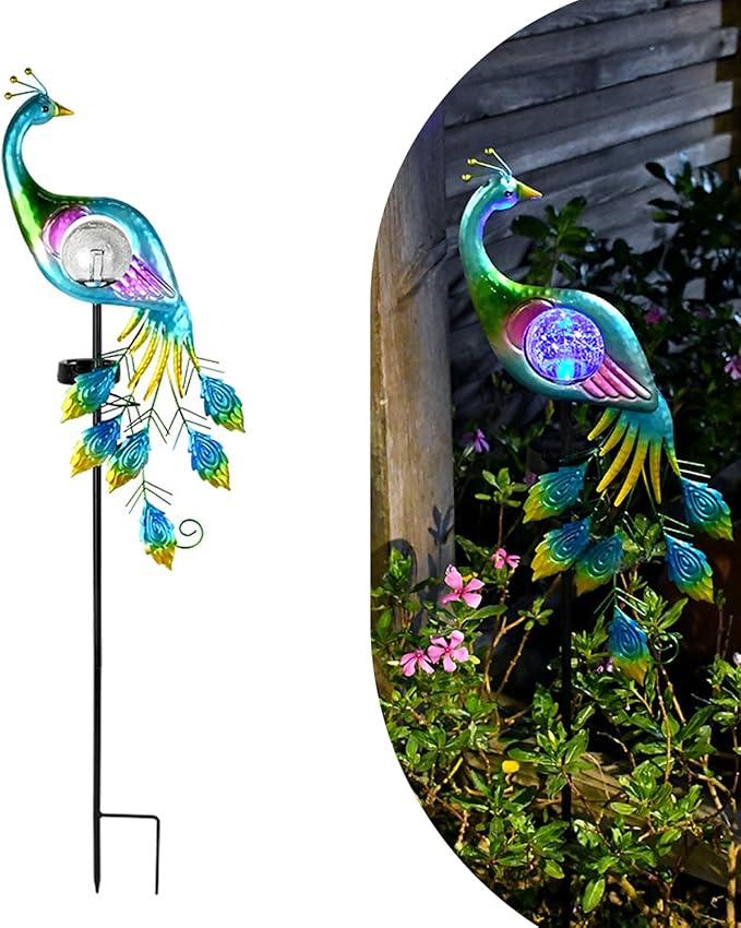 Solar Garden Decorative Lights, Garden Decor Solar Lights Peacock Lawn Light, for Yard Outdoor Decorations Ground Inserted Waterproof Yard Lamp LED (Blue)