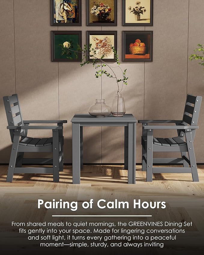 GREENVINES 5-Piece-Outdoor-Dining-Set | HDPE | Square | Patio Furniture | Table and Chairs Sets for 4 | All Weather | Umbrella Hole | for Backyard Poolside Garden | QuadraLuxe | Grey