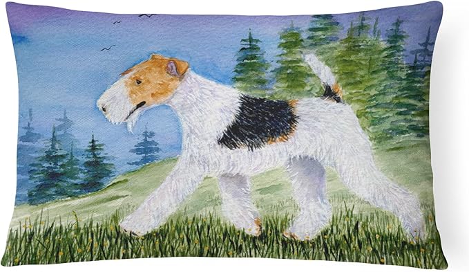 Caroline's Treasures SS8599PW1216 Fox Terrier Canvas Fabric Decorative Pillow Machine Washable, Indoor Outdoor Decorative Pillow for Couch, Bed or Patio, 12HX16W