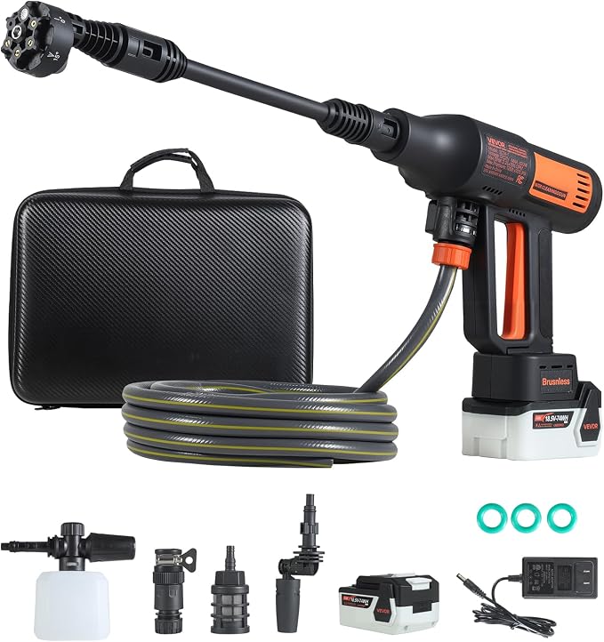 VEVOR Cordless Pressure Washer, 1200PSI MAX Portable Pressure Washer with Brushless Motor, Dual Batteries, 6-in-1 Nozzle & Water Hose, 4 Speed Adjustable, Handheld Power Cleaner for Home Garden Patio