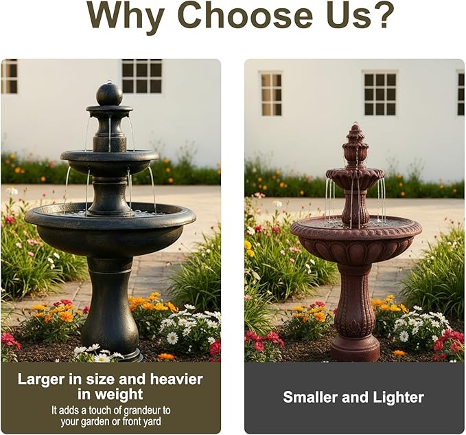 Naturefalls 45.2" Water Fountain Outdoor - Large Waterfall Fountain Outside, 3-Tiers Cascading, Fiber Reinforced Concrete, Indoor and Outdoor Fountain for Garden, Patio, Backyard, Lawn, Yard Decor