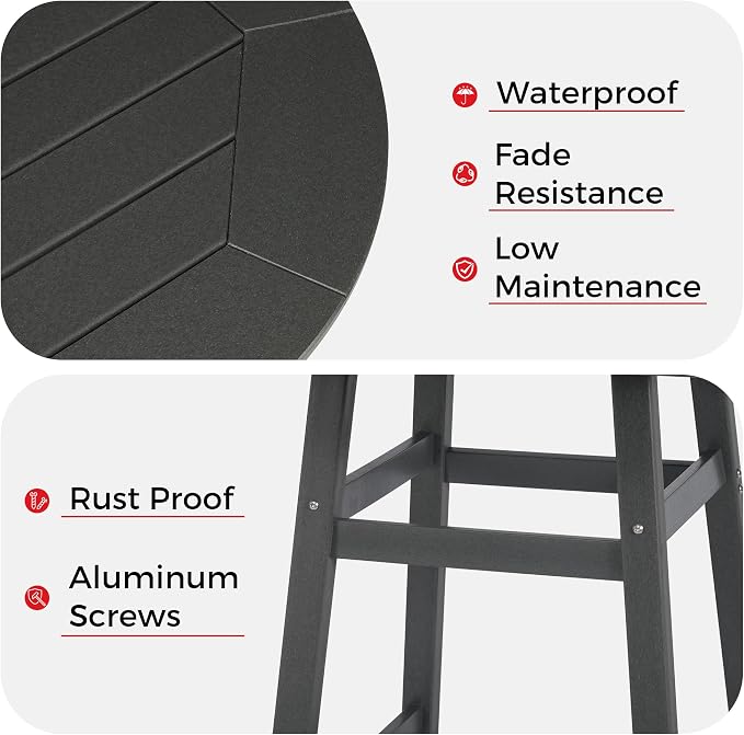 Costaelm Patio Bistro Table, 37" Counter Height Round Patio Cocktail Bar Table with Umbrella Hole, Outdoor Bistro Dining Pub Table for Front Porch Deck Backyard Garden, Gray