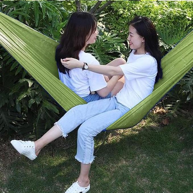 Outdoor Hammock, Load Bearing Camping Hammock, Super Soft and Breathable Nylon Mesh Hammock, with Portabl Carry Bag, Handwoven Mayan Family Hammock, for Outside Outdoor Patio Backyard (Green)